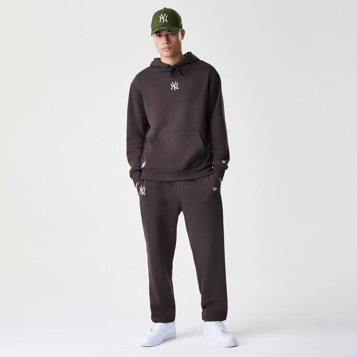 New York Yankees MLB Midi League Essential Dark Brown Oversized Pullover Hoodie-zelvios