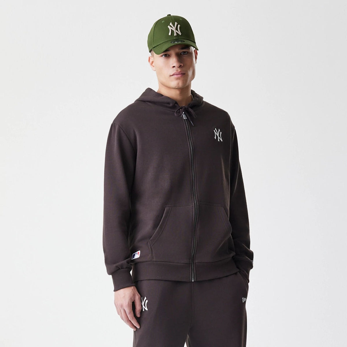New York Yankees MLB Midi League Essential Dark Brown Full Zip Hoodie-zelvios