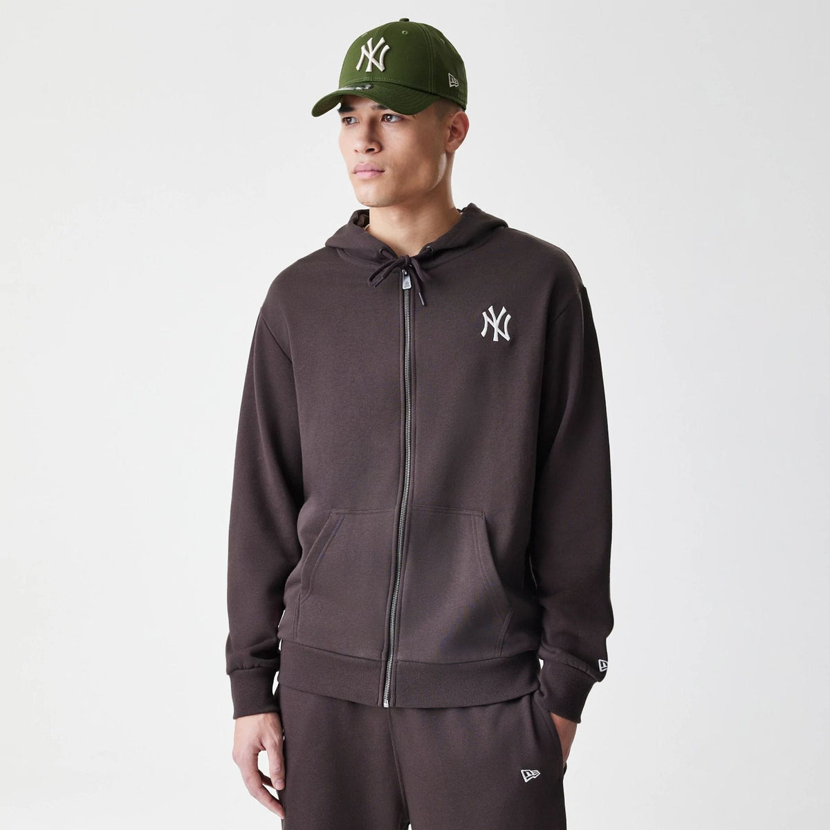New York Yankees MLB Midi League Essential Dark Brown Full Zip Hoodie-zelvios