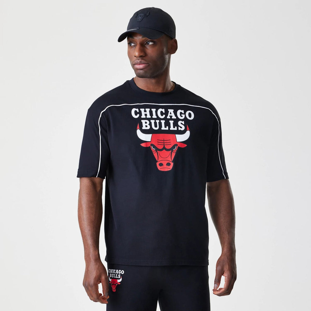 Chicago Bulls NBA Piping Stripe Black Oversized T-Shirt-zelvios