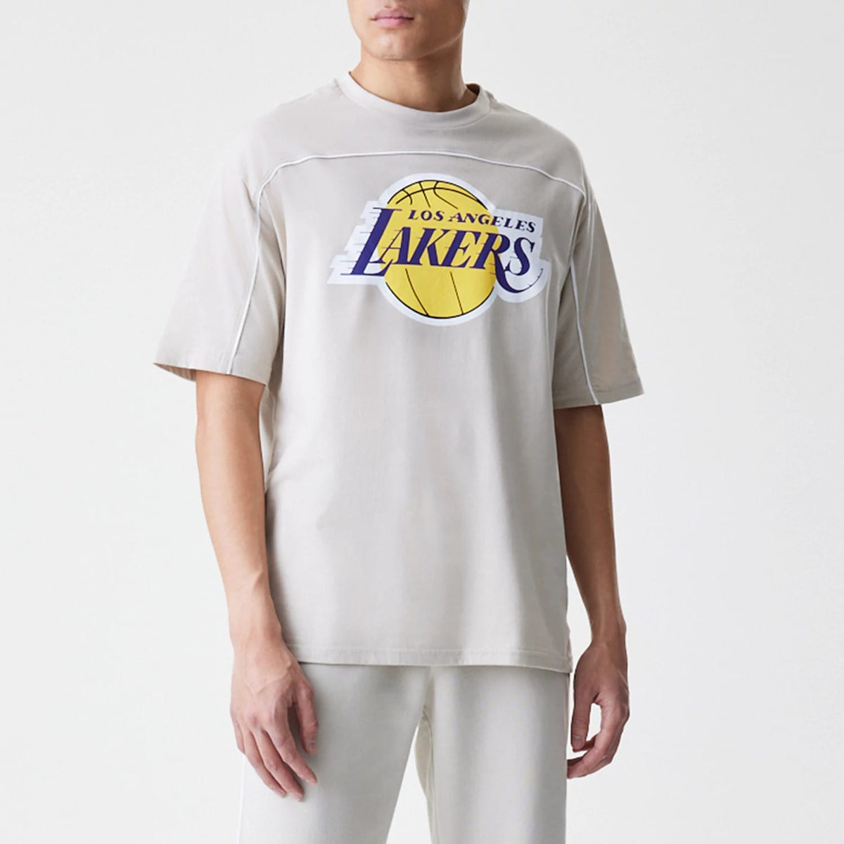 LA Lakers NBA Piping Light Beige Oversized T-Shirt-zelvios