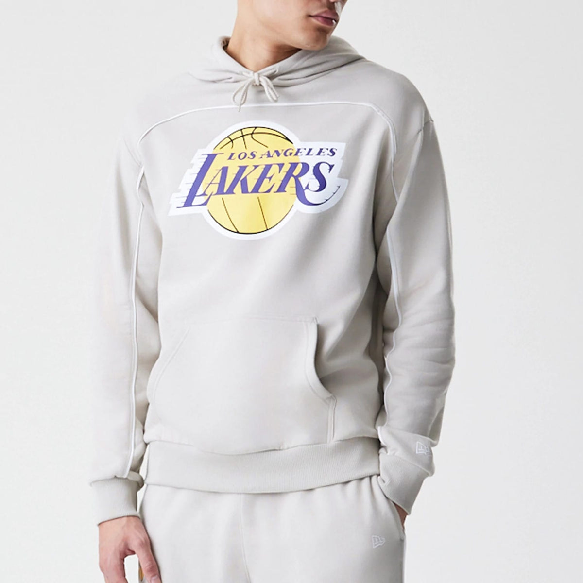 LA Lakers NBA Piping Cream Oversized Pullover Hoodie-zelvios