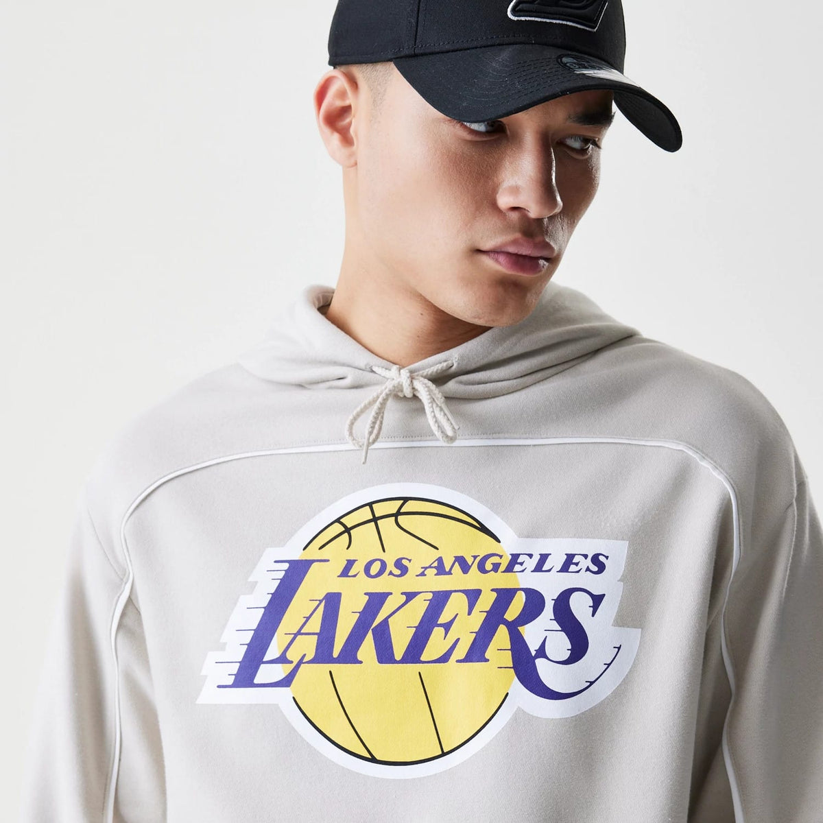 LA Lakers NBA Piping Cream Oversized Pullover Hoodie-zelvios