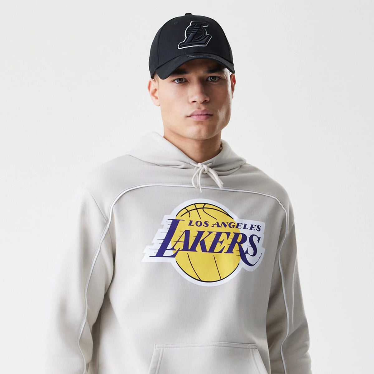 LA Lakers NBA Piping Cream Oversized Pullover Hoodie-zelvios