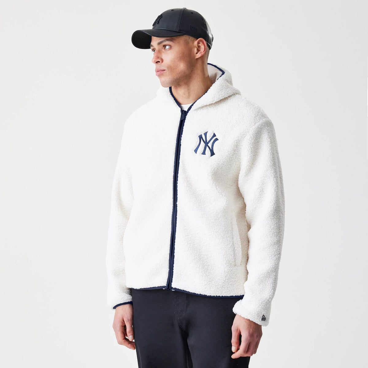 New York Yankees MLB Open White Hooded Sherpa Jacket-zelvios
