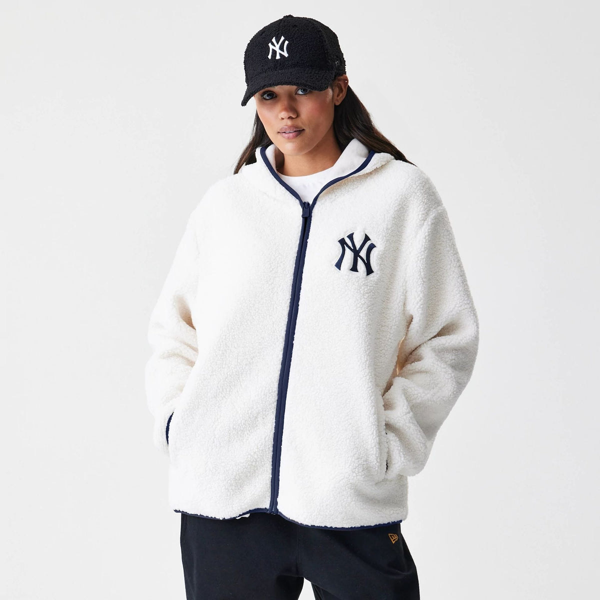 New York Yankees MLB Open White Hooded Sherpa Jacket-zelvios