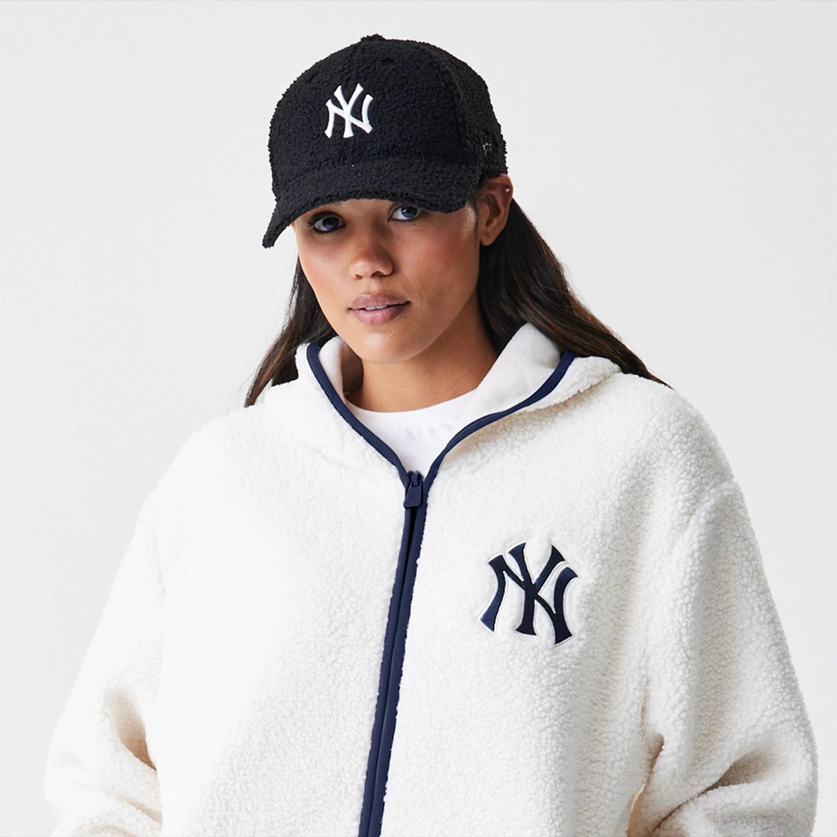New York Yankees MLB Open White Hooded Sherpa Jacket-zelvios