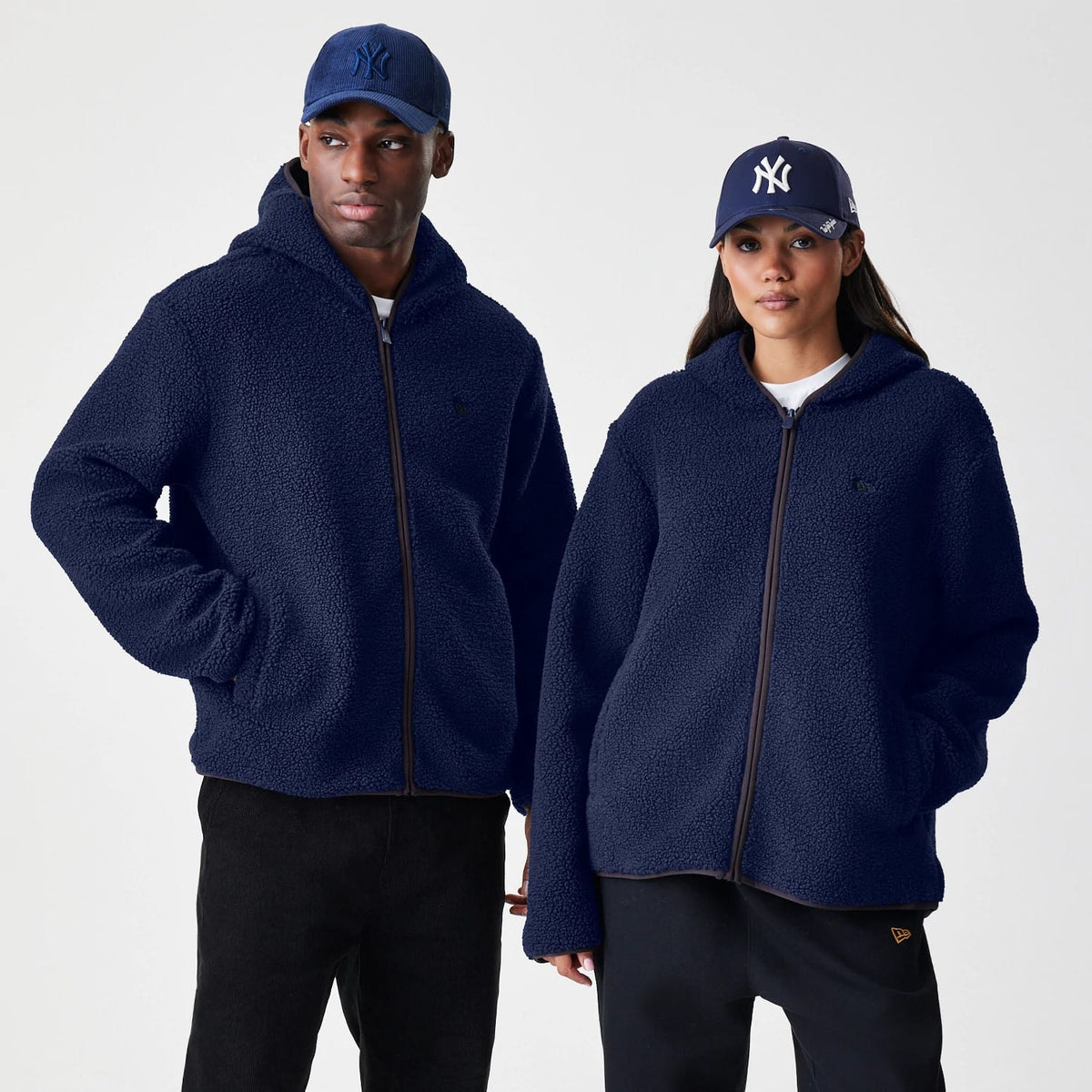 New Era Navy Hooded Sherpa Jacket-zelvios
