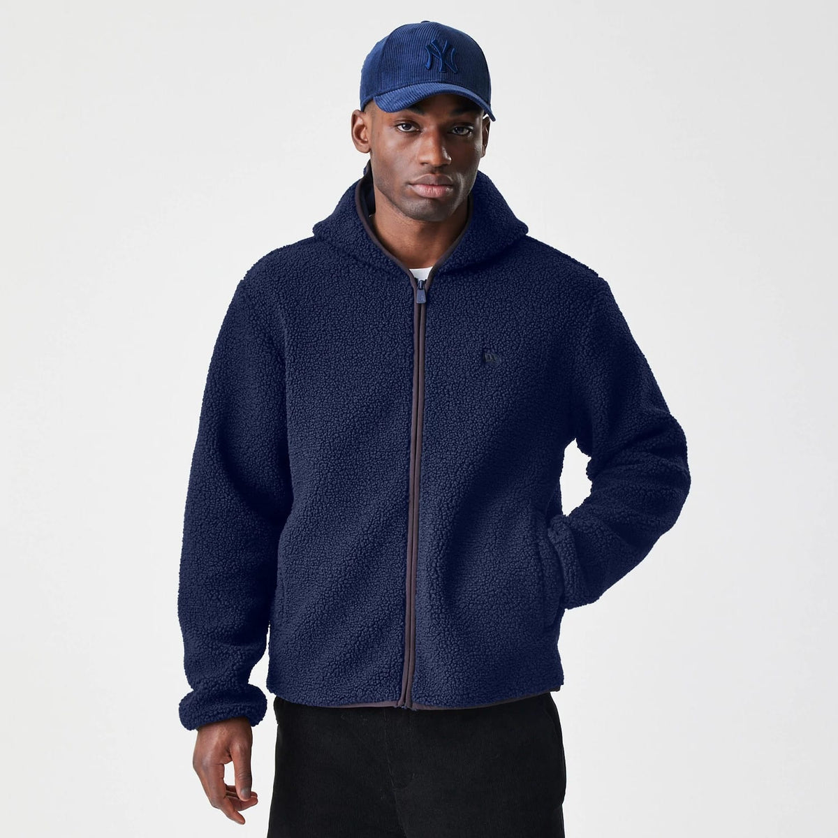 New Era Navy Hooded Sherpa Jacket-zelvios