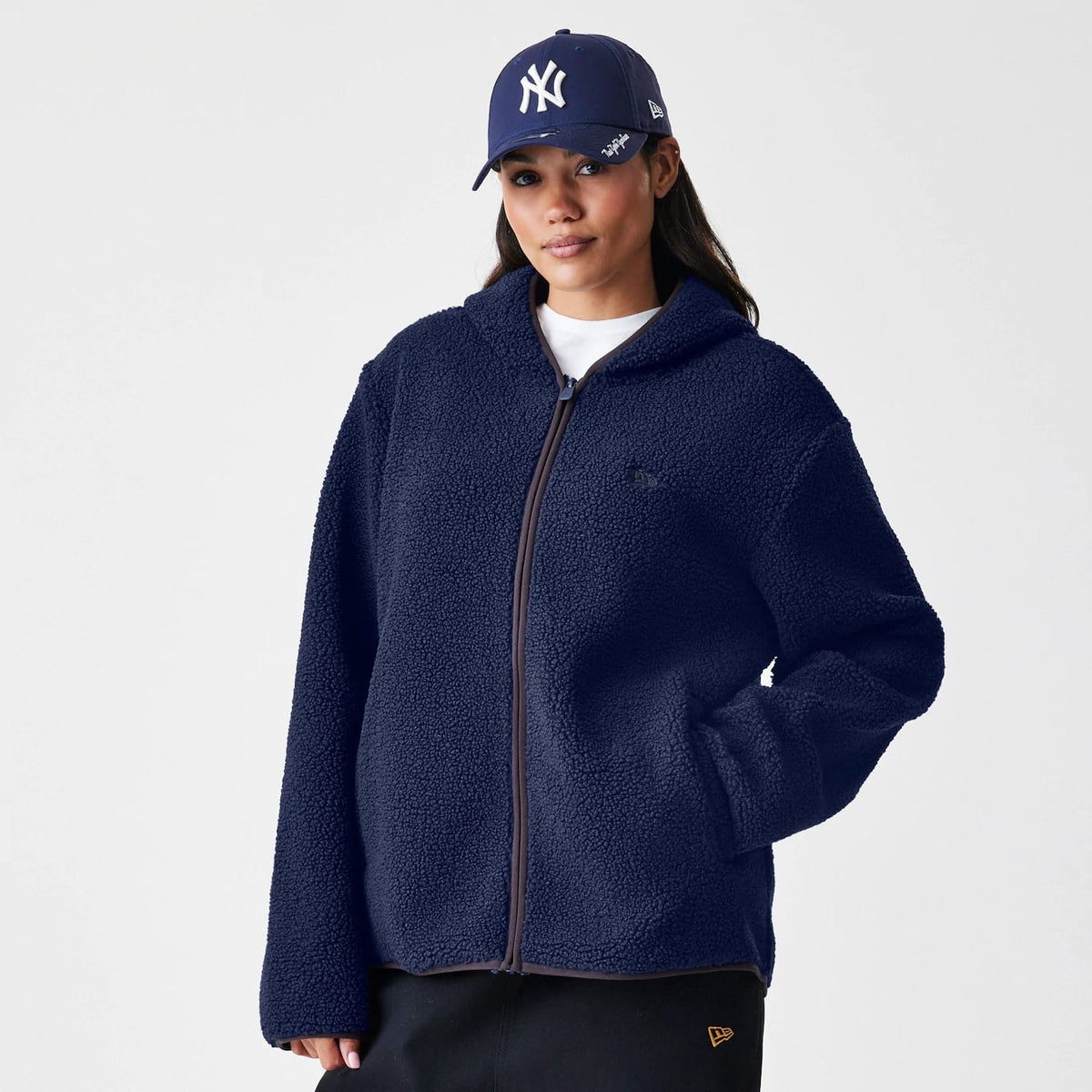New Era Navy Hooded Sherpa Jacket-zelvios