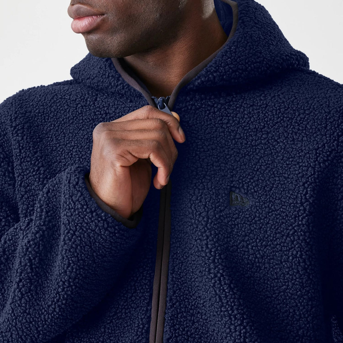 New Era Navy Hooded Sherpa Jacket-zelvios