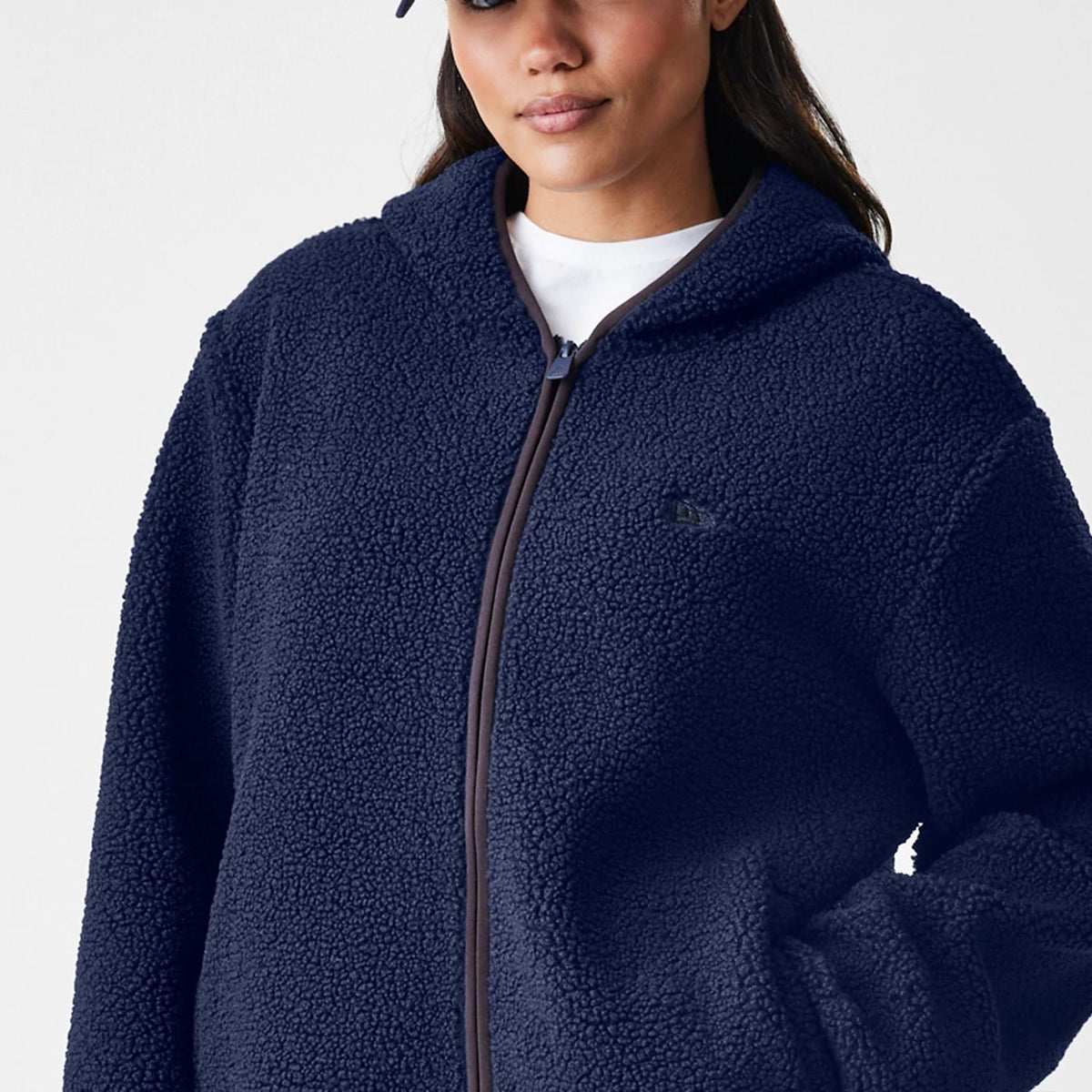 New Era Navy Hooded Sherpa Jacket-zelvios