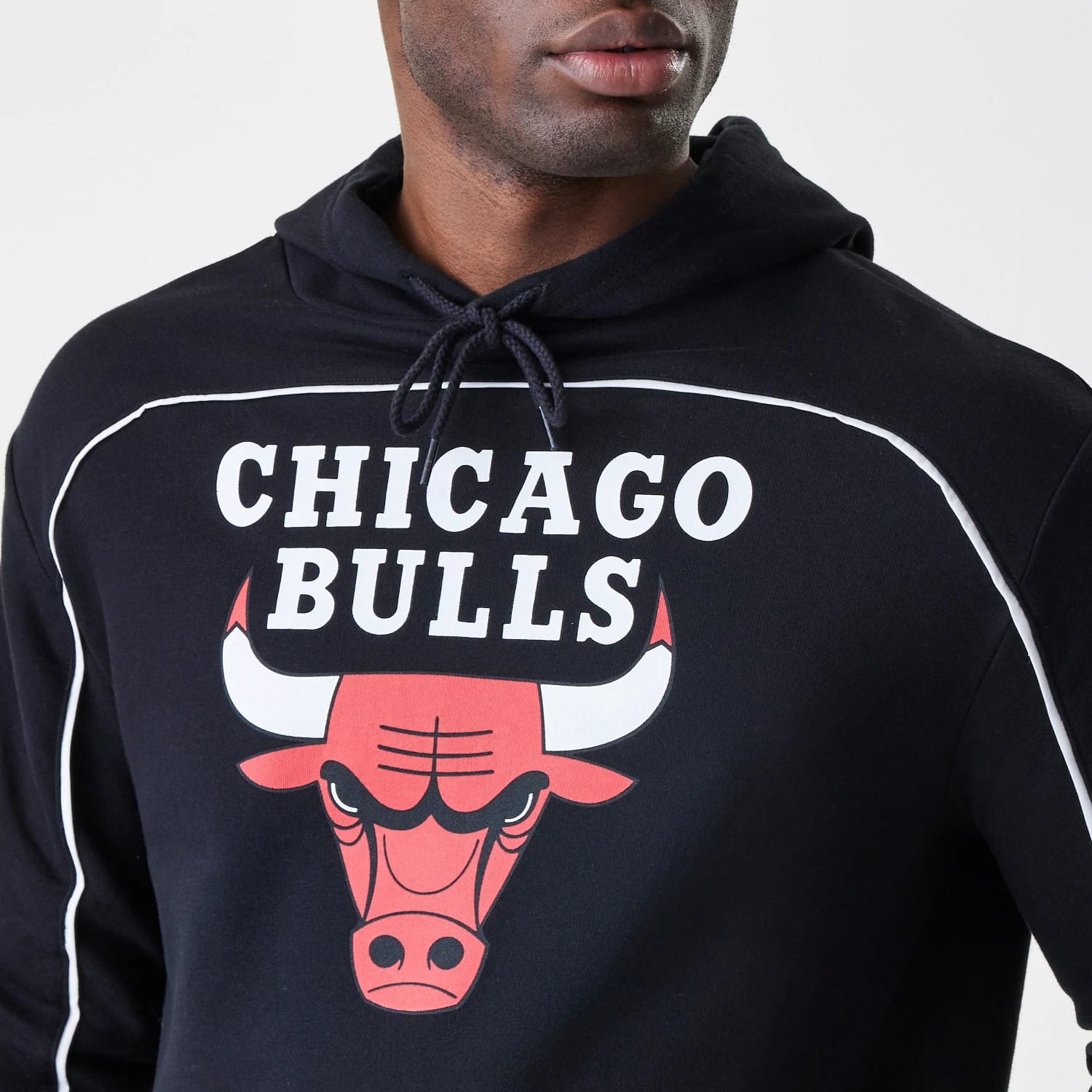 Chicago Bulls NBA Piping Stripe Black Oversized Pullover Hoodie-kentox