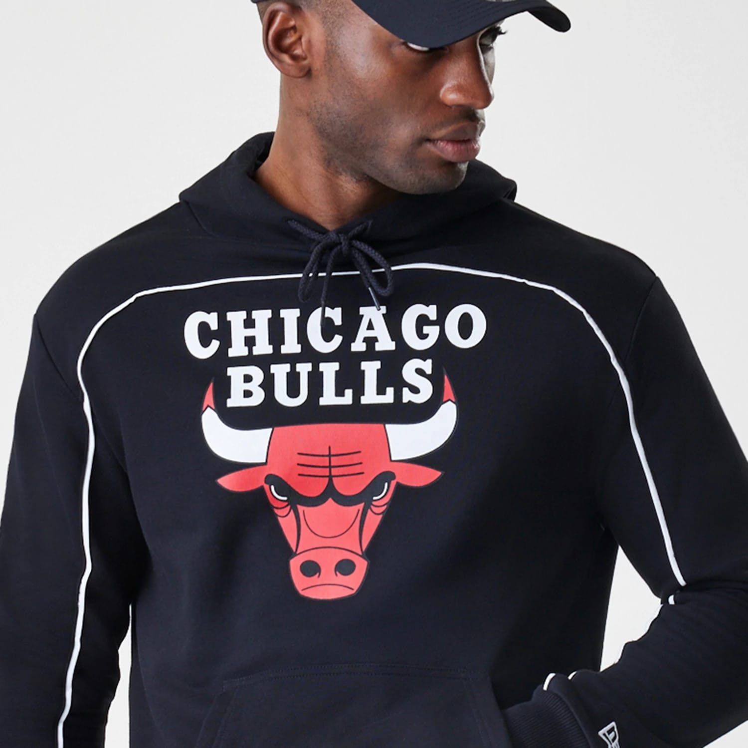 Chicago Bulls NBA Piping Stripe Black Oversized Pullover Hoodie-kentox
