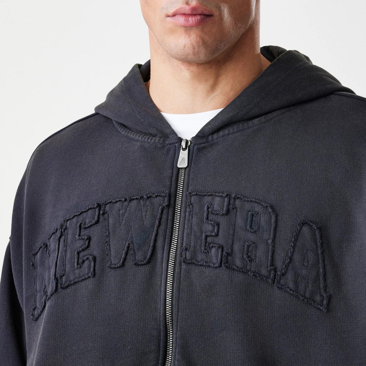 New Era Washed Black Oversized Full Zip Hoodie-zelvios