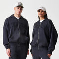 New Era Washed Black Oversized Full Zip Hoodie-zelvios