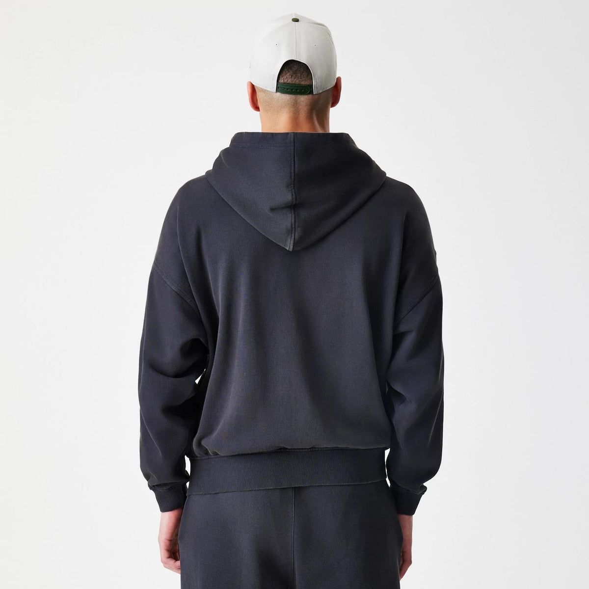 New Era Washed Black Oversized Full Zip Hoodie-zelvios
