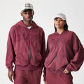 New Era Washed Dark Red Oversized Full Zip Hoodie-zelvios