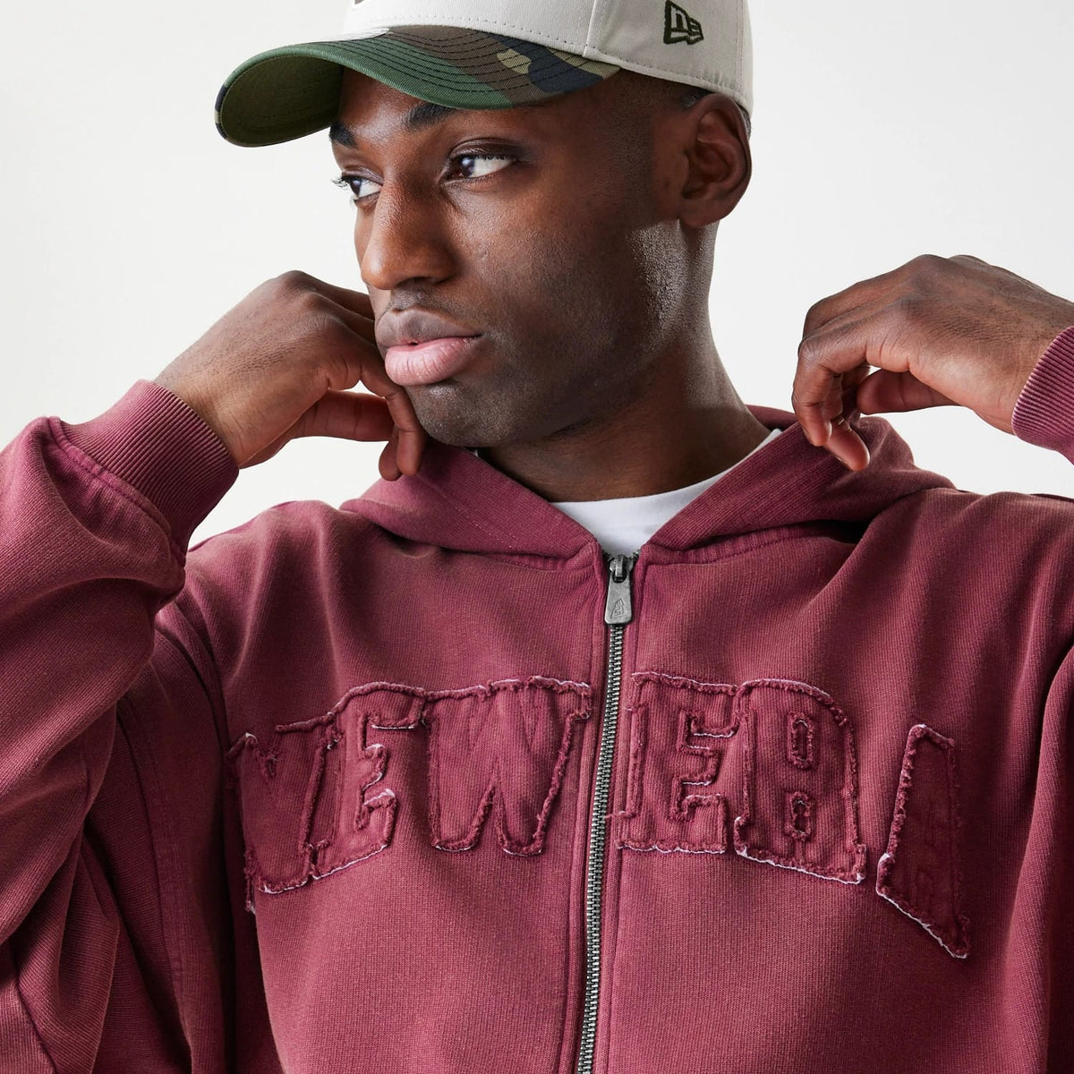 New Era Washed Dark Red Oversized Full Zip Hoodie-zelvios