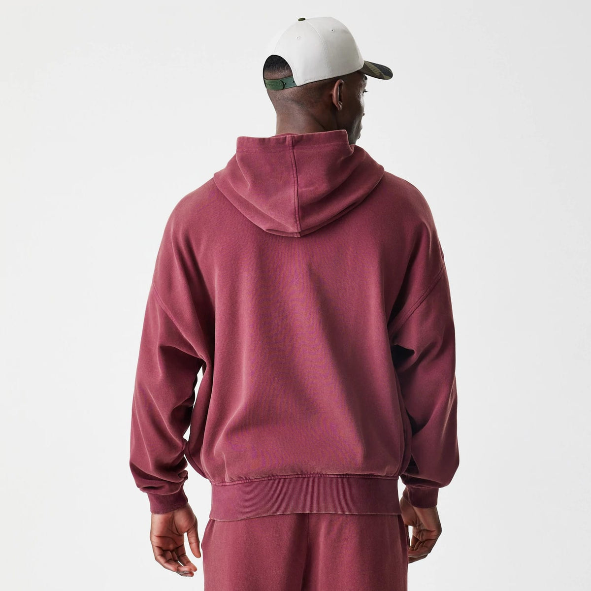 New Era Washed Dark Red Oversized Full Zip Hoodie-zelvios