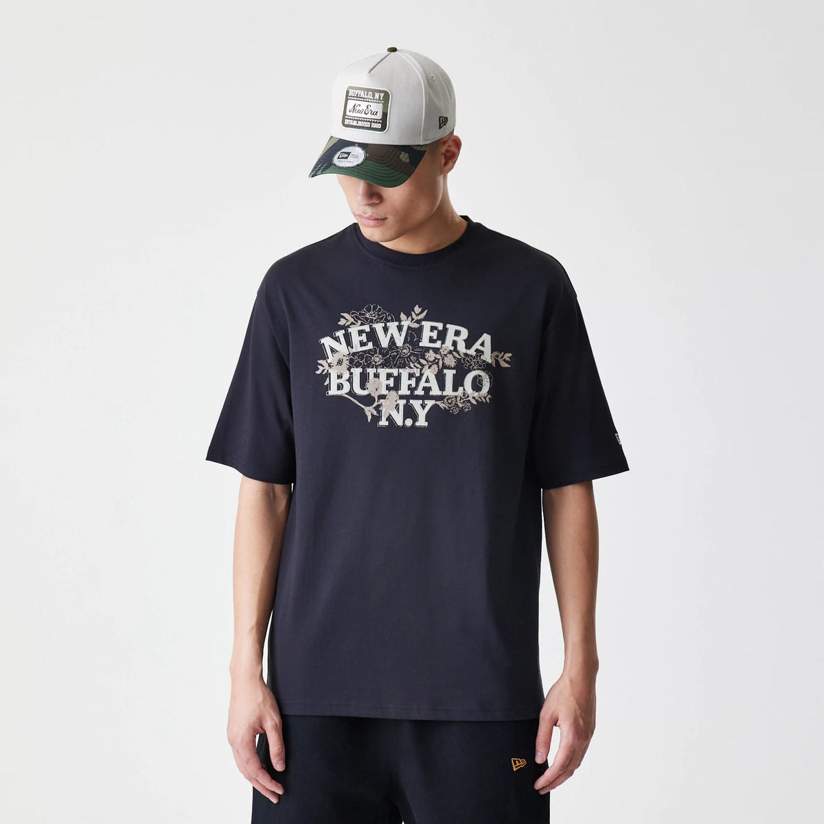 New Era Floral Black Oversized T-Shirt-zelvios
