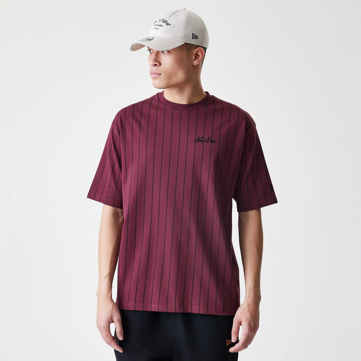 New Era Pinstripe Dark Red Oversized T-Shirt-zelvios