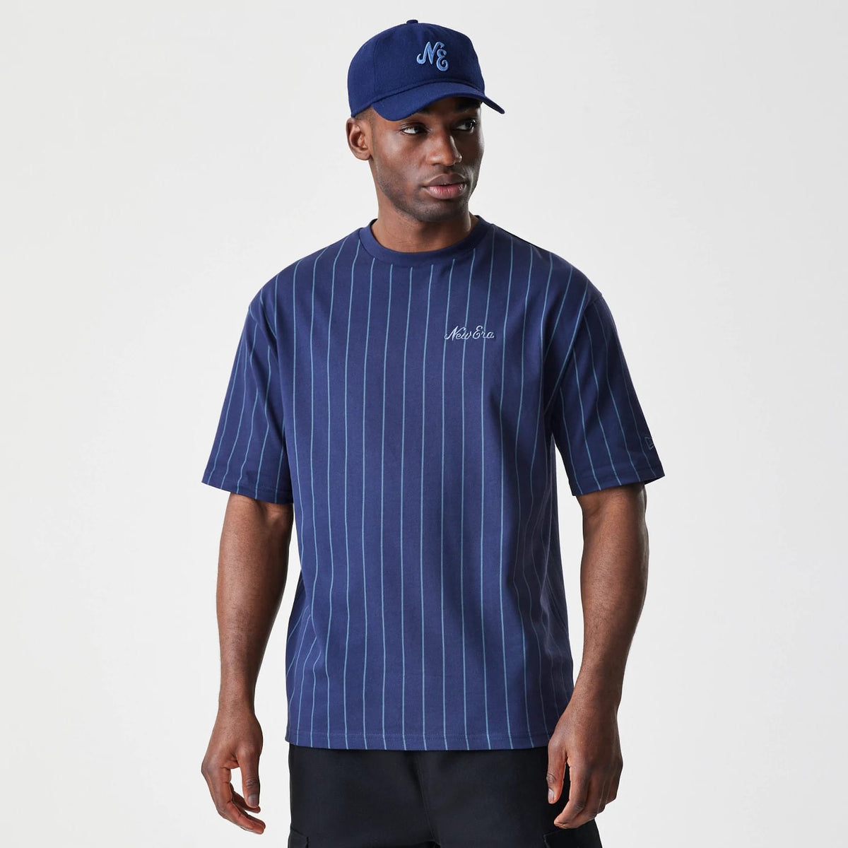 New Era Pinstripe Navy Oversized T-Shirt-zelvios