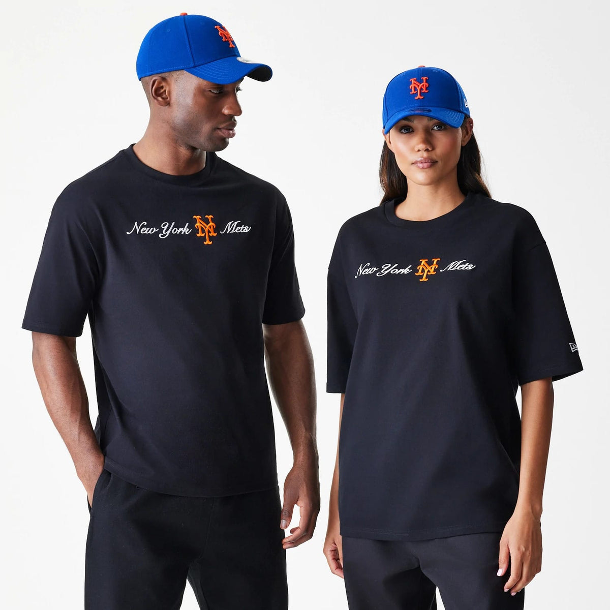 New York Mets MLB Script Black Oversized T-Shirt-zelvios