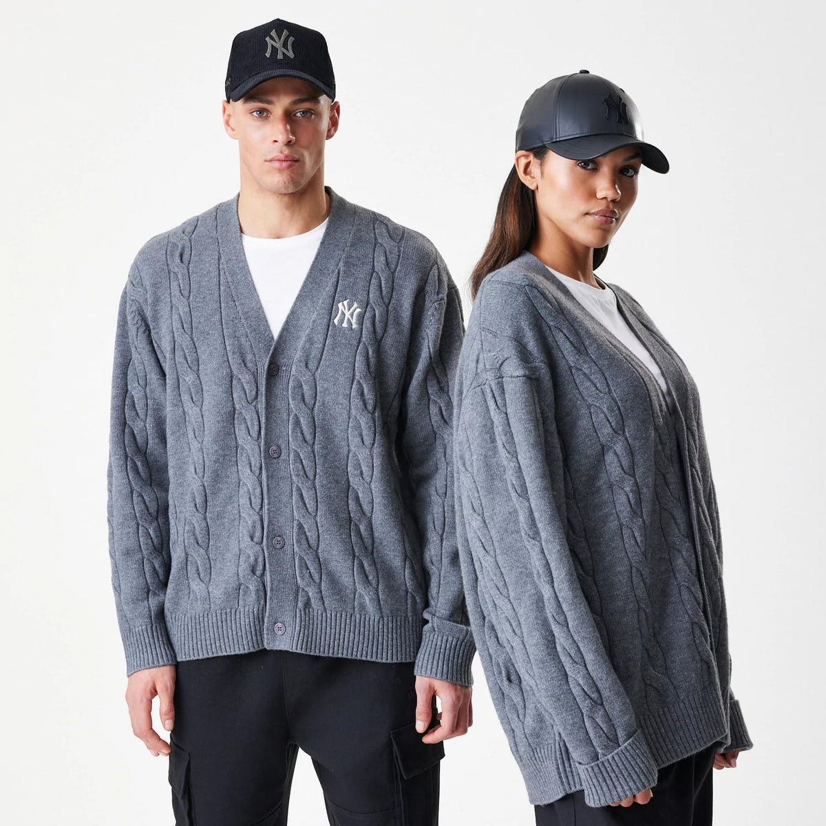 New York Yankees MLB Cable Knit Dark Grey Cardigan-zelvios