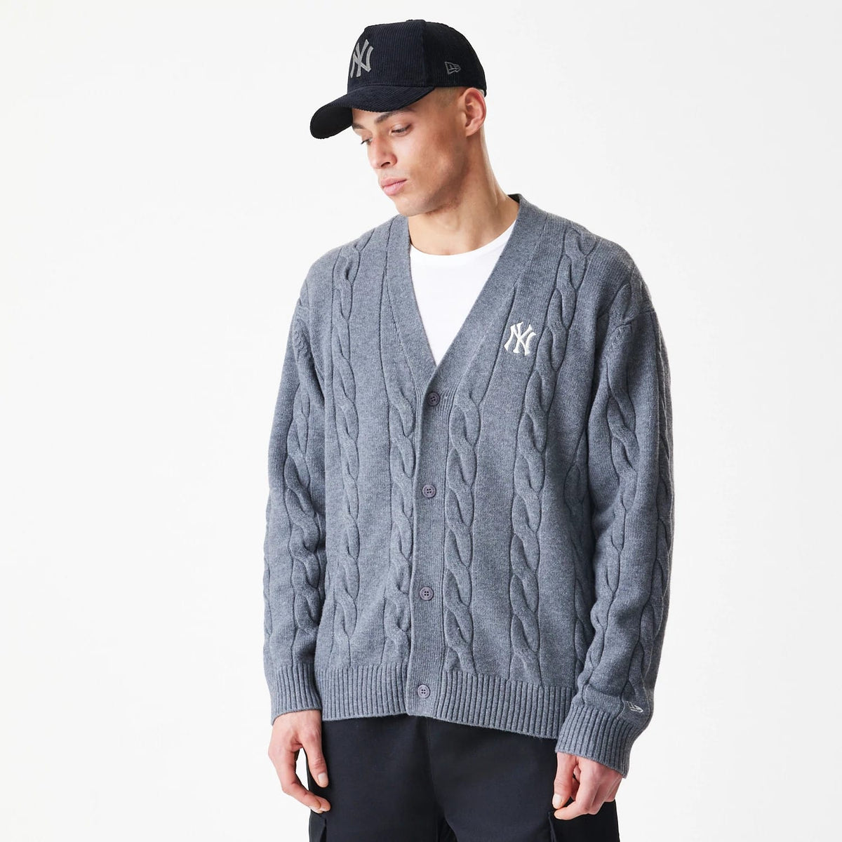 New York Yankees MLB Cable Knit Dark Grey Cardigan-zelvios