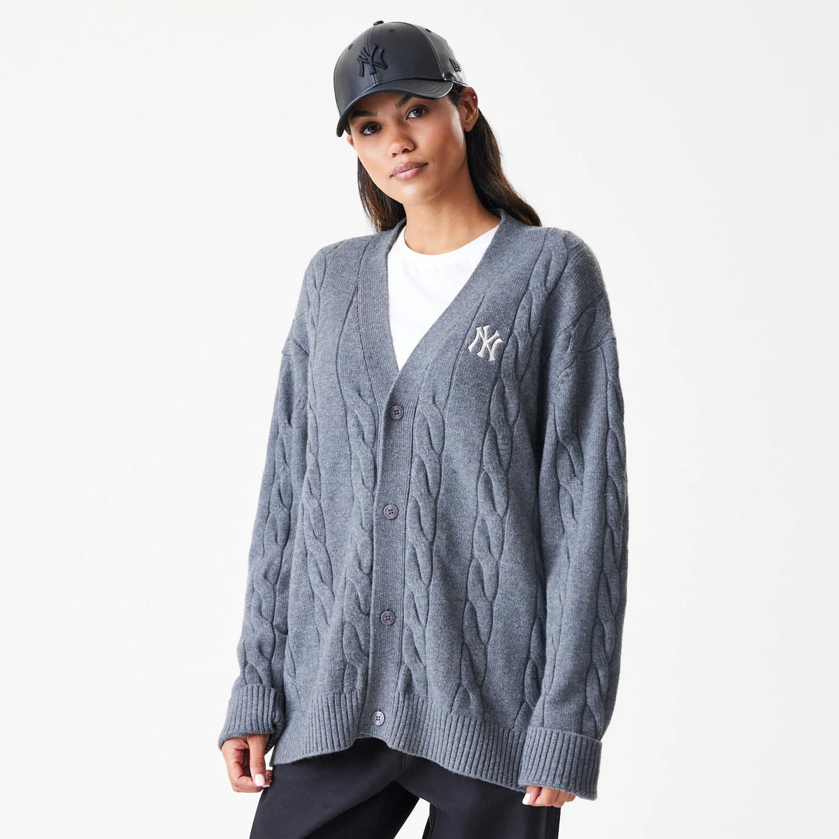 New York Yankees MLB Cable Knit Dark Grey Cardigan-zelvios