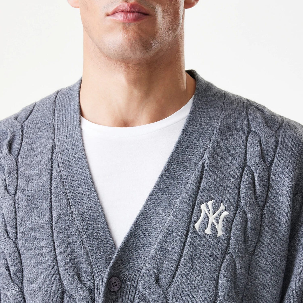 New York Yankees MLB Cable Knit Dark Grey Cardigan-zelvios