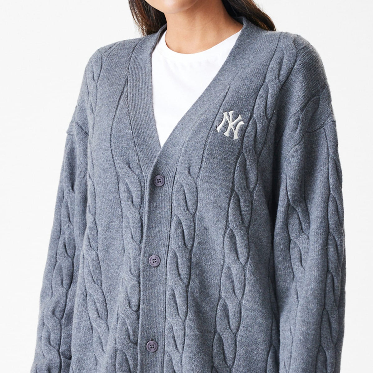 New York Yankees MLB Cable Knit Dark Grey Cardigan-zelvios