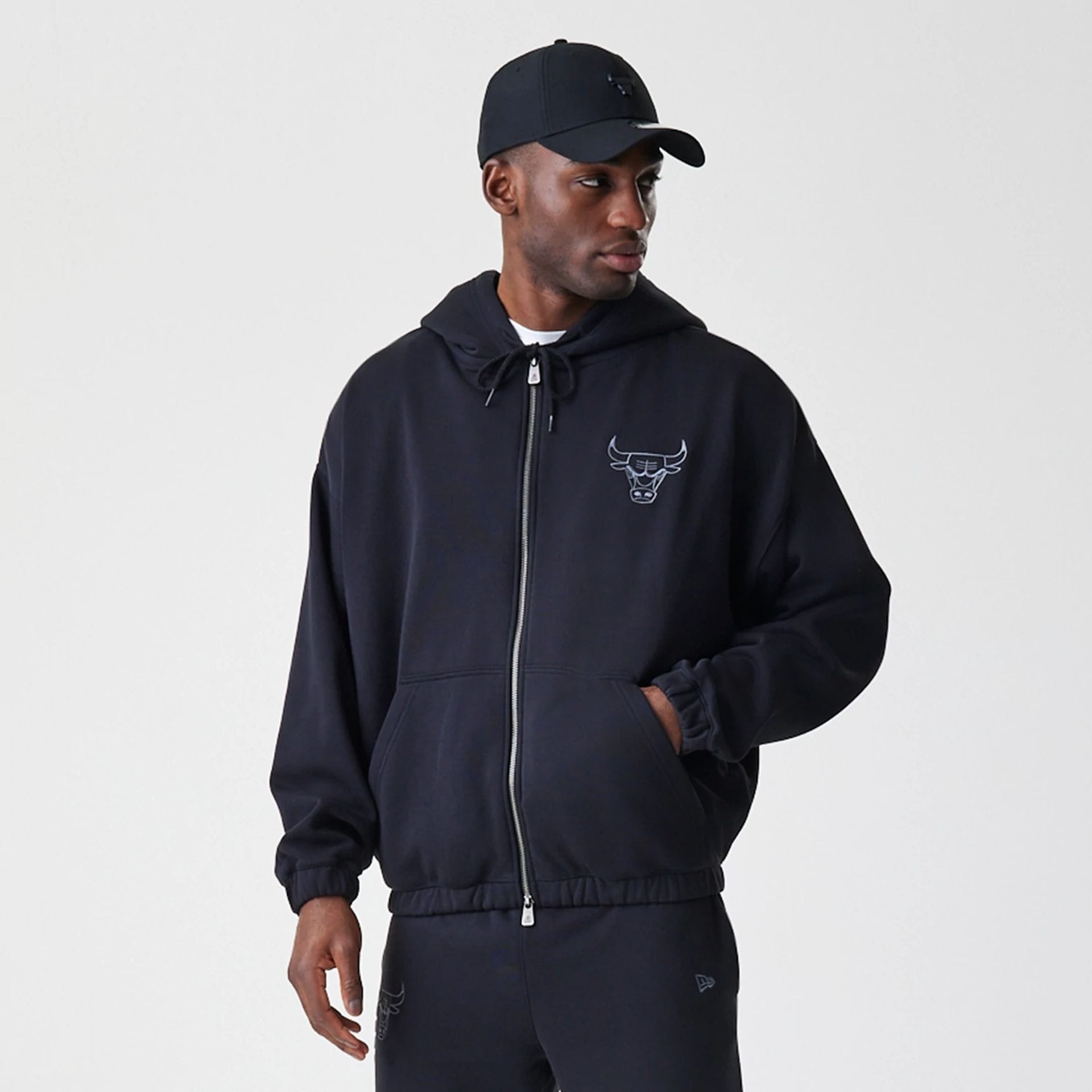 Chicago Bulls NBA Linear Black Oversized Full Zip Hoodie-kentox