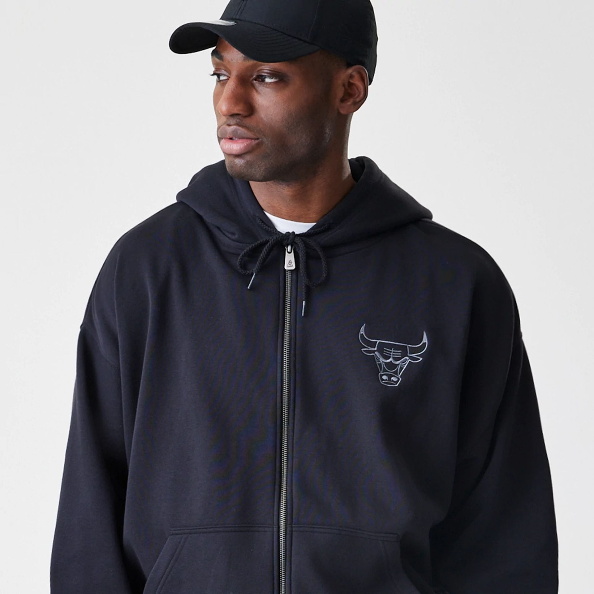 Chicago Bulls NBA Linear Black Oversized Full Zip Hoodie-kentox