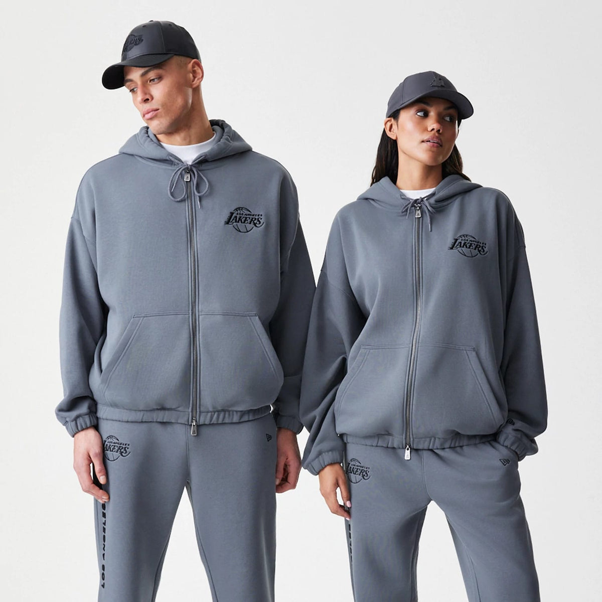 LA Lakers NBA Linear Dark Grey Oversized Full Zip Hoodie-zelvios