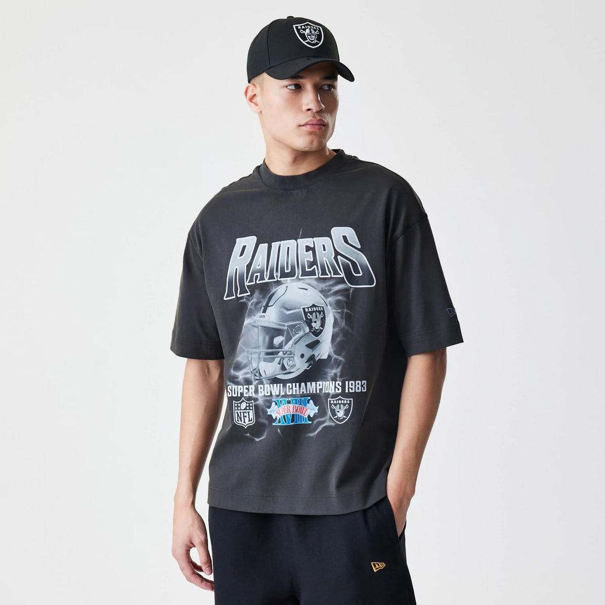 Las Vegas Raiders NFL Washed Boxy Dark Grey Oversized T-Shirt-zelvios