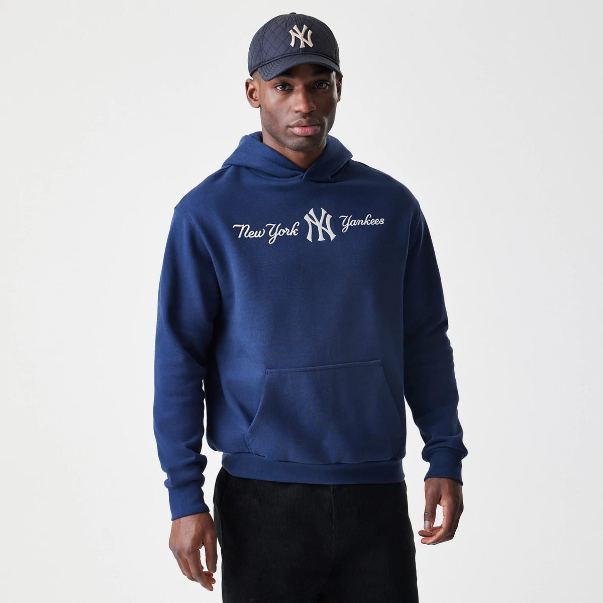 New York Yankees MLB Script Navy Oversized Pullover Hoodie-zelvios