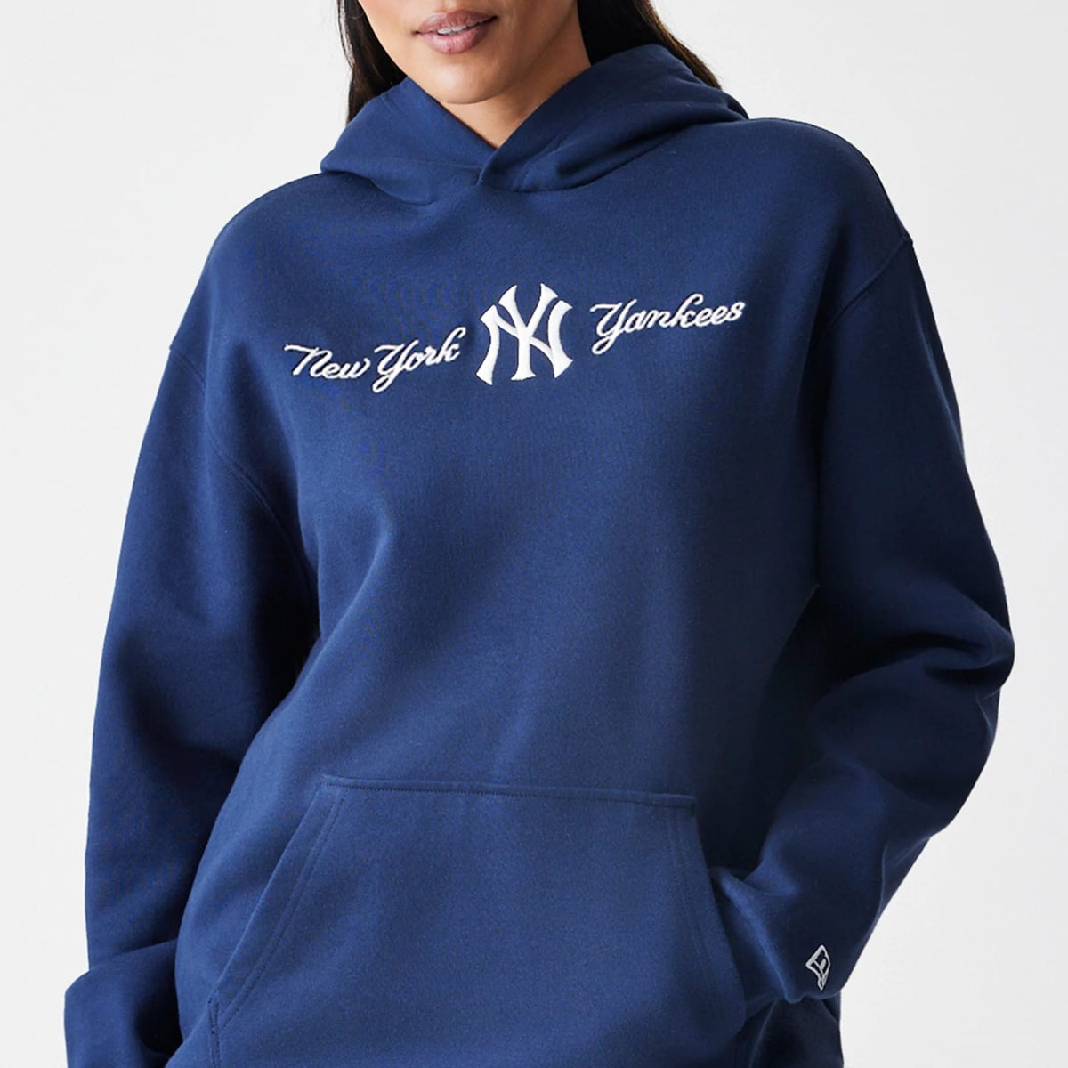 New York Yankees MLB Script Navy Oversized Pullover Hoodie-zelvios