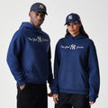 New York Yankees MLB Script Navy Oversized Pullover Hoodie-zelvios
