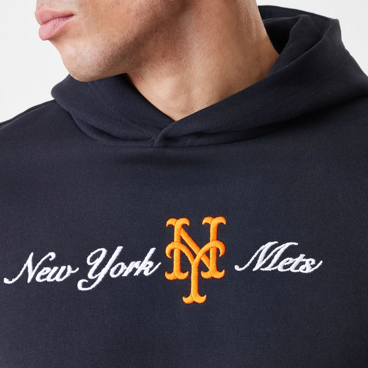 New York Mets MLB Script Black Oversized Pullover Hoodie-zelvios