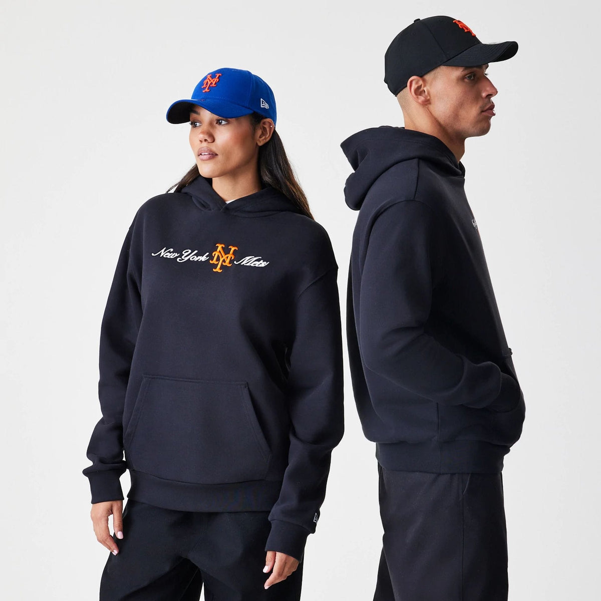 New York Mets MLB Script Black Oversized Pullover Hoodie-zelvios