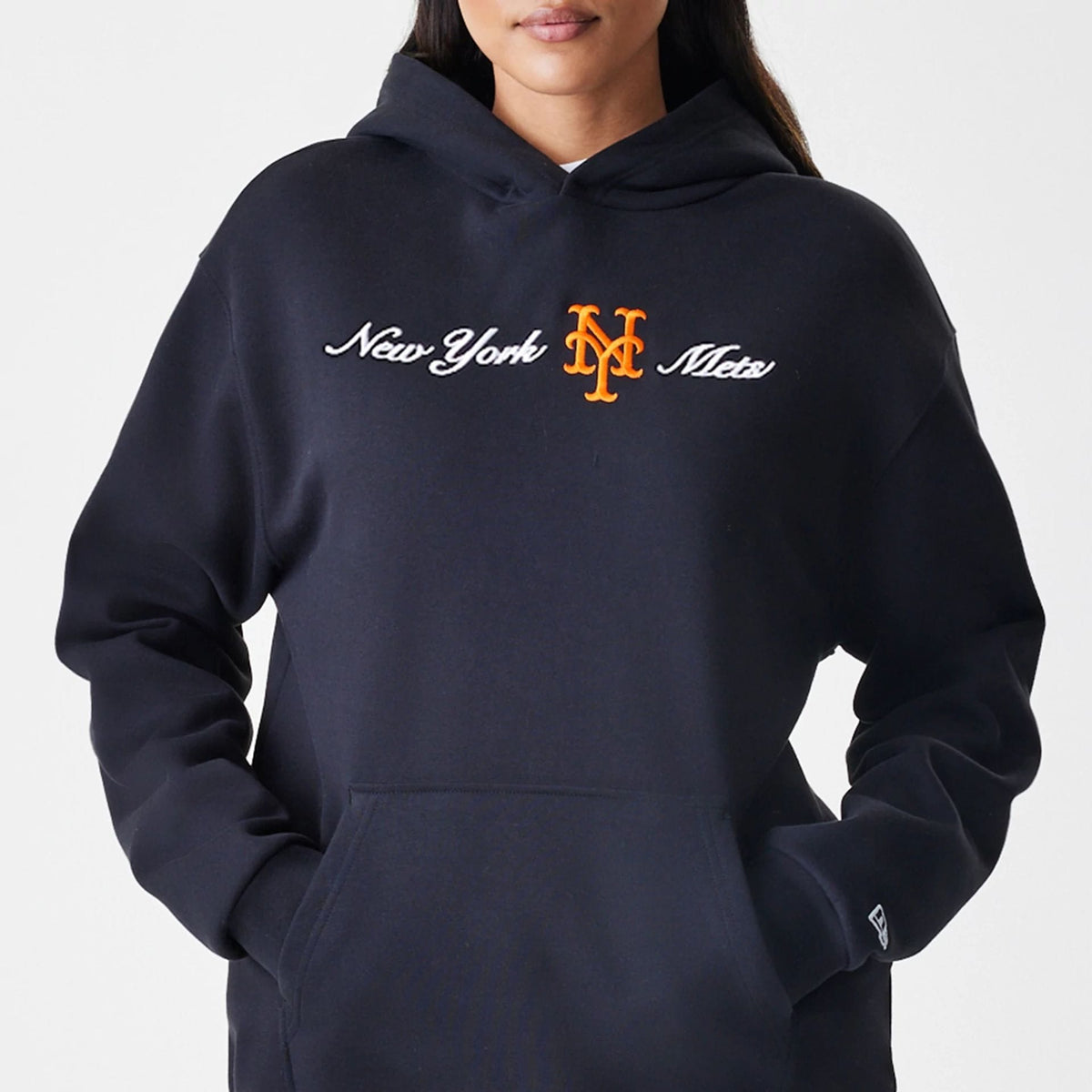 New York Mets MLB Script Black Oversized Pullover Hoodie-zelvios