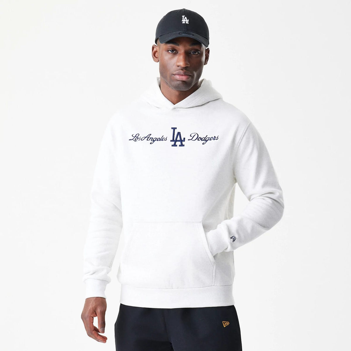 LA Dodgers MLB Script White Oversized Pullover Hoodie-zelvios