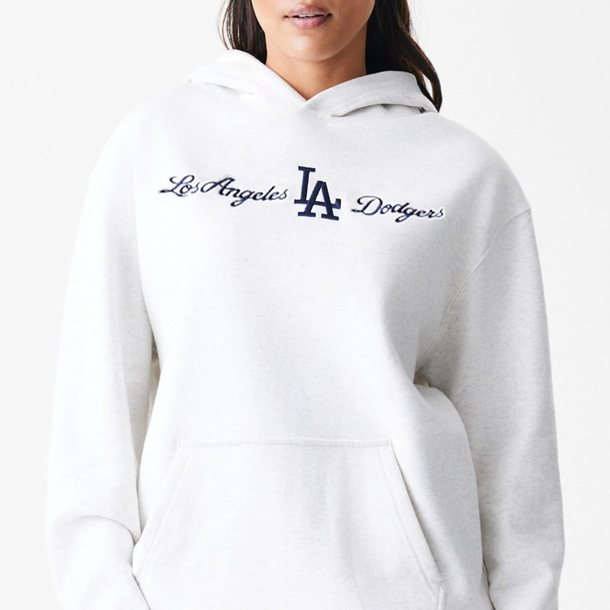 LA Dodgers MLB Script White Oversized Pullover Hoodie-zelvios