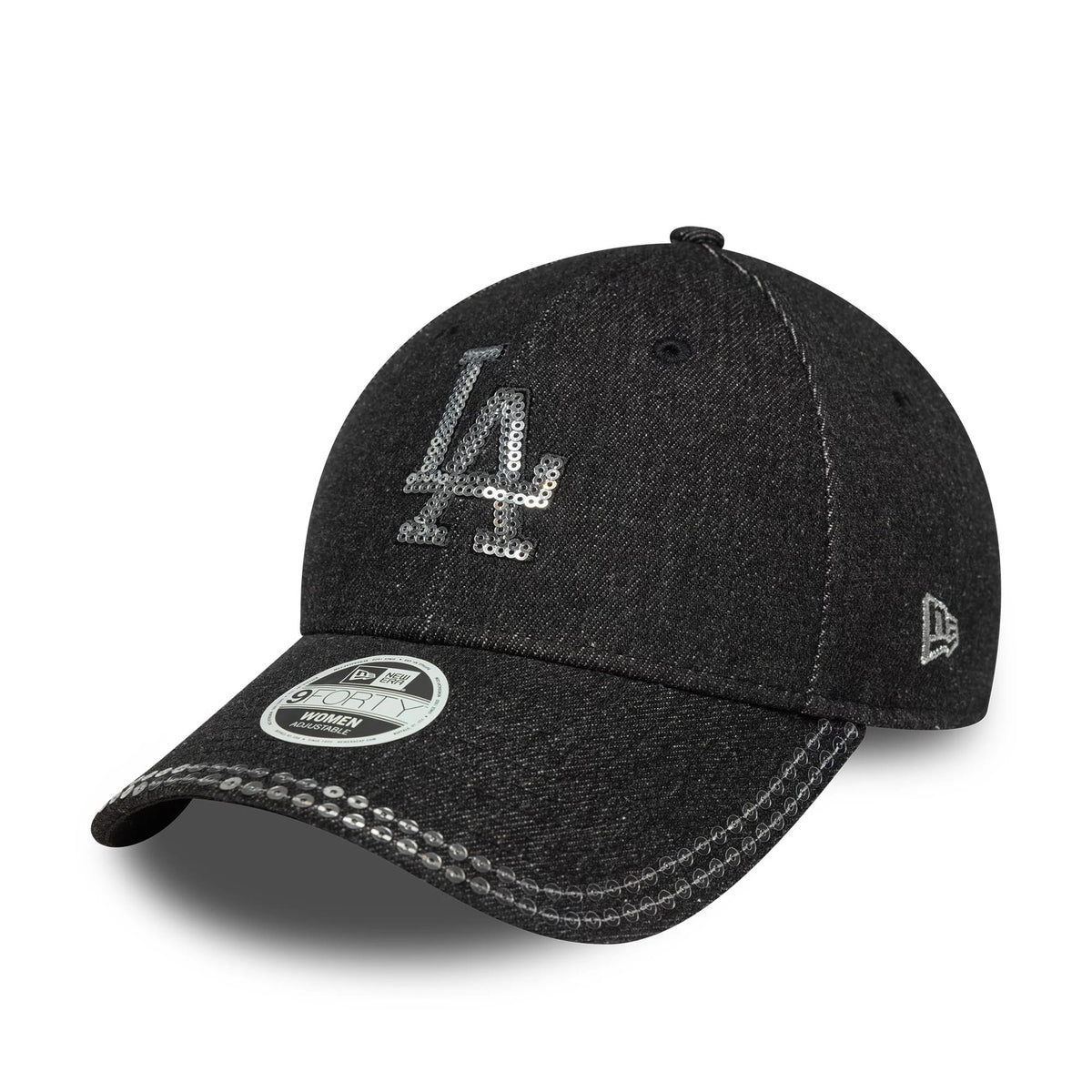 LA Dodgers Womens MLB Sequin Black 9FORTY Adjustable Cap-zelvios