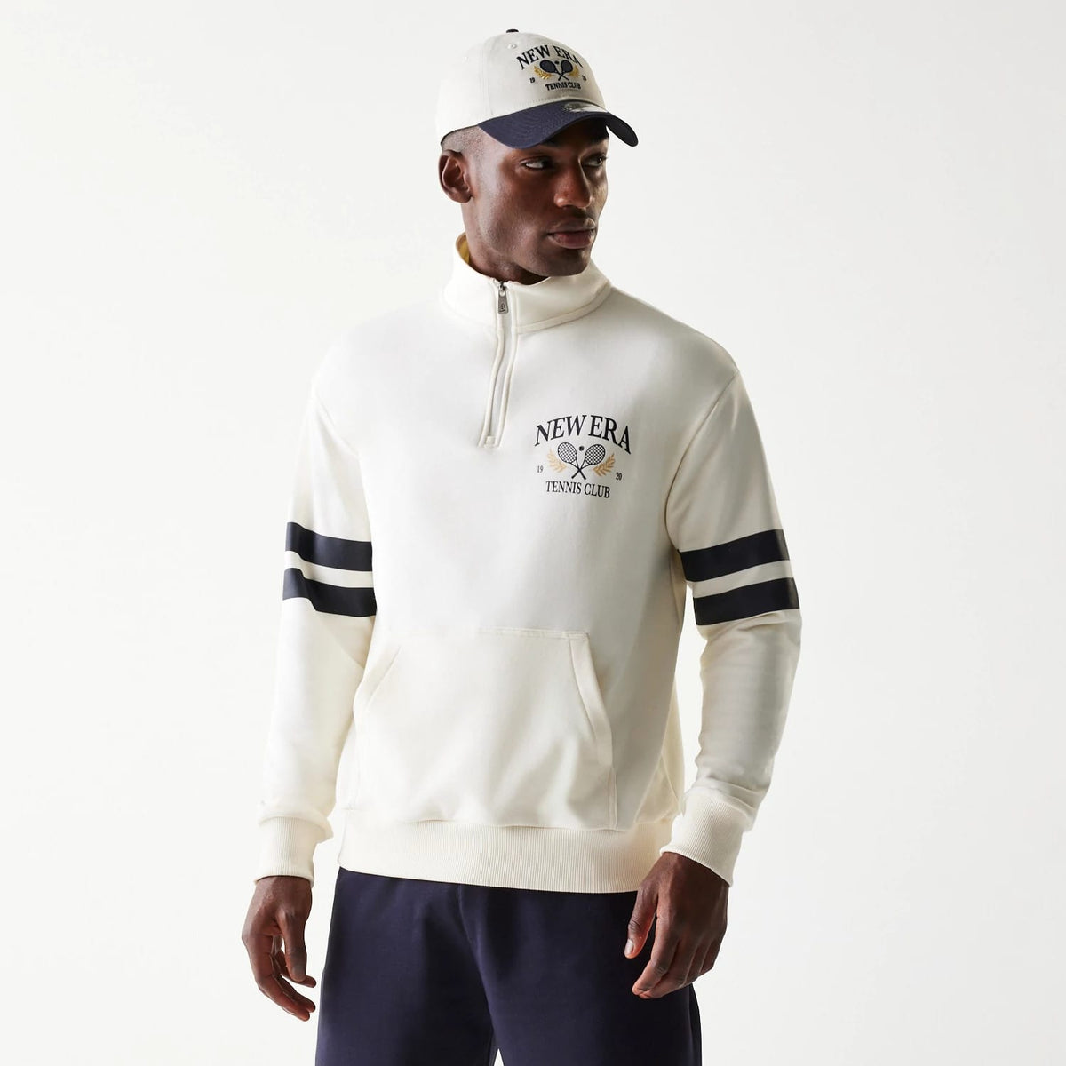 New Era Open White Oversized 1/4 Zip Sweater-zelvios