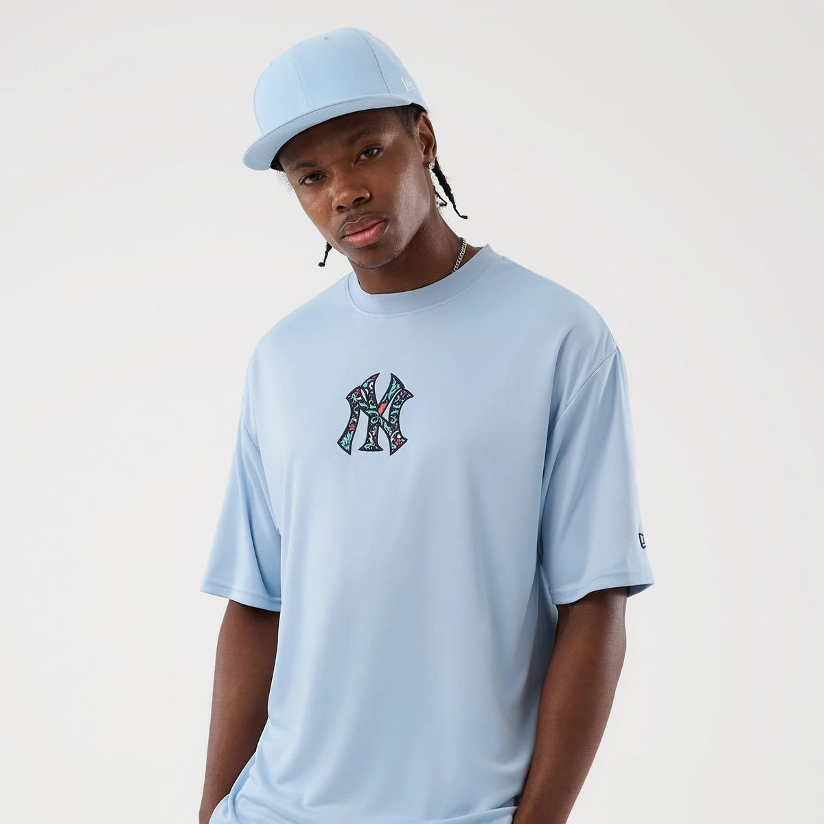 New York Yankees MLB Mesh Infill Pastel Blue Oversized T-Shirt-zelvios