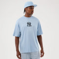 New York Yankees MLB Mesh Infill Pastel Blue Oversized T-Shirt-zelvios