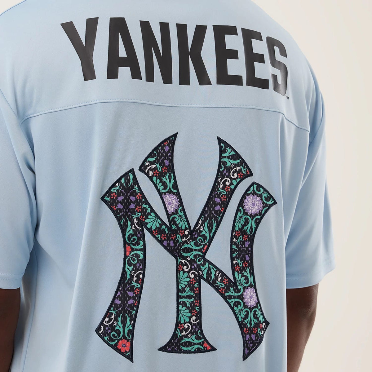 New York Yankees MLB Mesh Infill Pastel Blue Oversized T-Shirt-zelvios